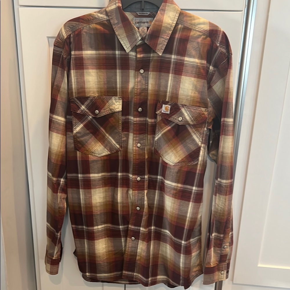 Carhartt Brown and White Casual Button Down Shirt